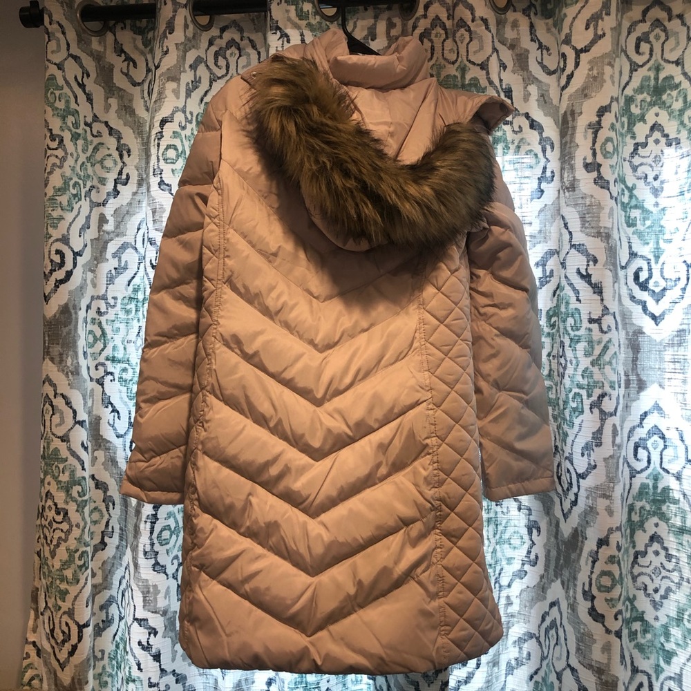Long Puffy Coat with Faux Fur Hood